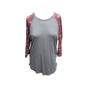 LuLaRoe Randy Top Size Large NWT Gray Floral Raglan Sleeve 3/4 Tee Soft Stretch